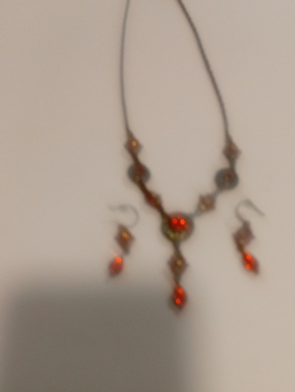 Vintage Orange Crystal Drop Necklace and Earrings Set